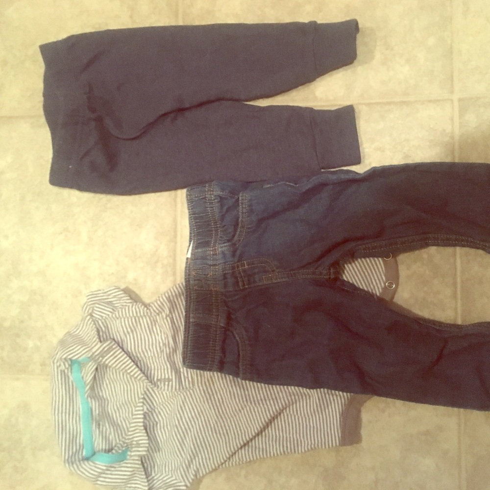 2 pants and one onsie polo